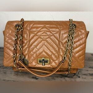 LANVIN Lambskin Quilted Chevron Shoulder Bag.